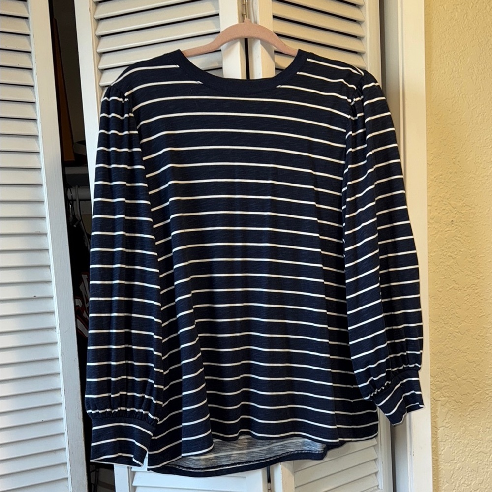 Navy and White Striped Women's Top